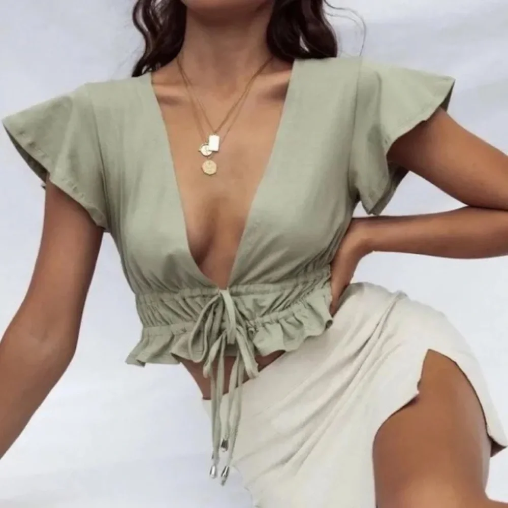 PRINCESS POLLY Jamison Reid Crop Top Green - Picture 1 of 5